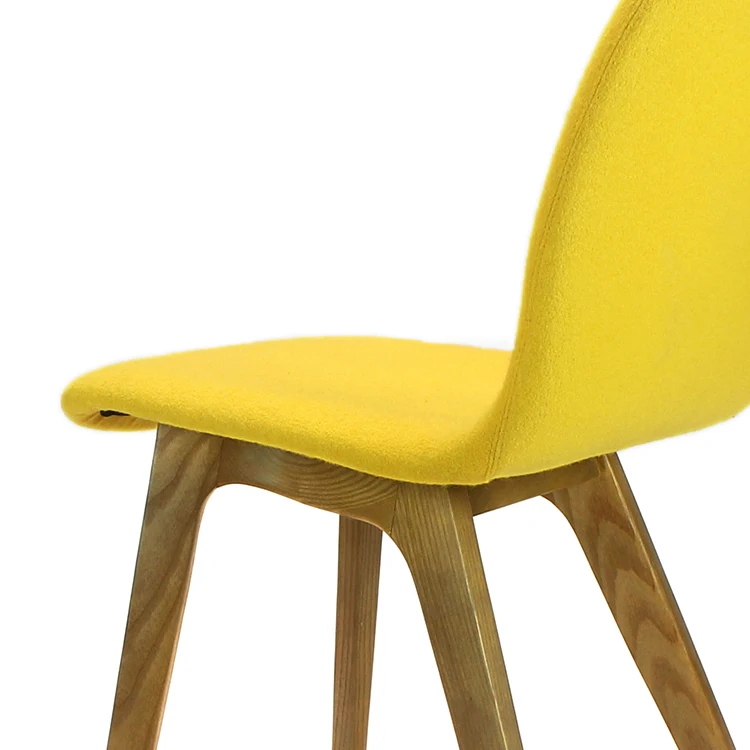 Nordic OEM Commercial Chain Hotel Cafe Shop Restaurant Furniture Wood Frame Upholstered Yellow Color Velvet Fabric Dining Chairs