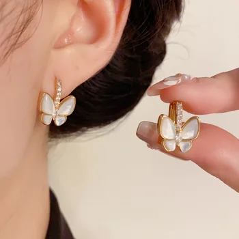Korean Version Zircon Fritillary Butterfly Dangle Earrings Copper Gold-Plated Easy Build Luxury Pendant Women Trendy Wholesale