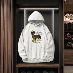 CUSTOMIZED R&D Wholesale Sample 400G Heavy Texture Men's Hooded Sweater Spring Autumn New Cartoon Puppy Printing Loose