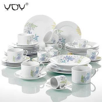 Dinner Set Plate Ceramic Porcelain Floral Design Luxury Cheap Wholesale Dishes White 30PCS Plates Sets Dinnerware