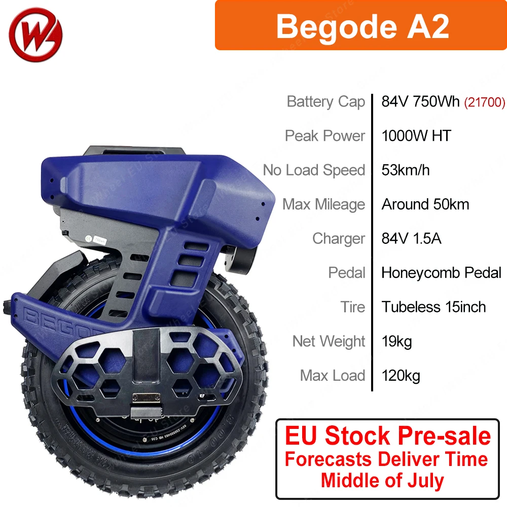 Newest Begode A2 Electric Unicycle 1000W Motor, 84V Battery, 60-80
