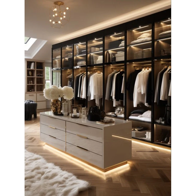 Modern Design European-style with Mirror Living Room Cabinet Glass Door Locker Walk-in Closet Cabinet with Island
