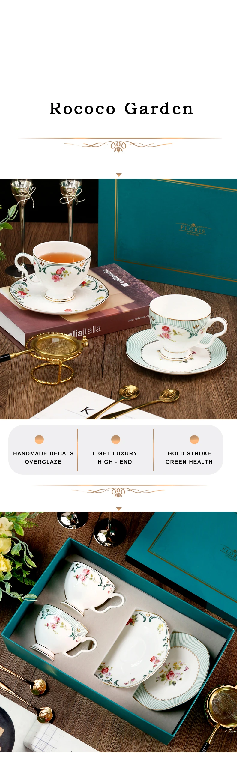 product taohui fresh green elegant and fashionable gift ceramics fine bone china porcelain coffee cup and saucer set-0