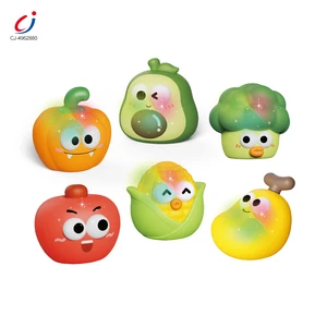 Chengji Baby Bath Toys No Hole Set Cartoon Fruits Vegetables Design Induction Luminous Sensory Bath Light up Toys