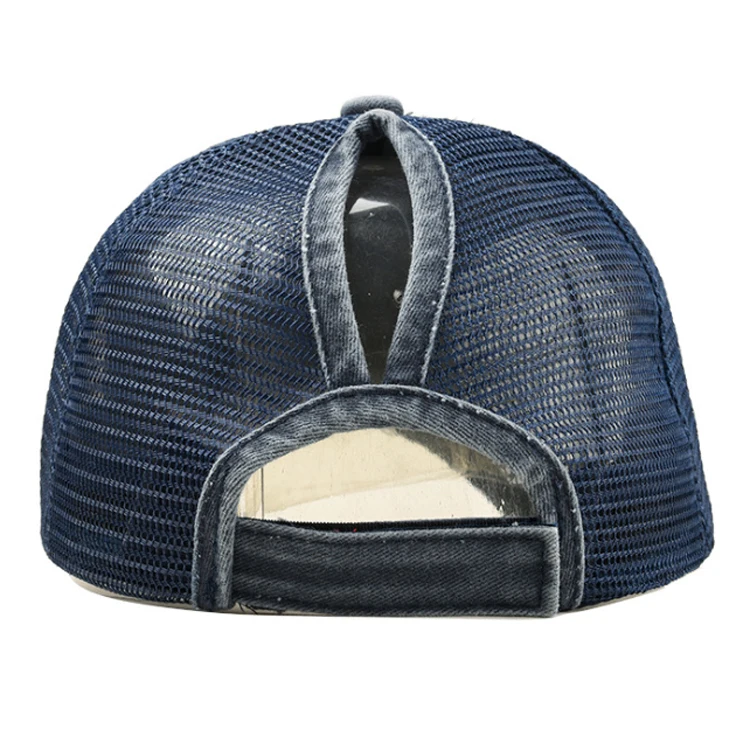 2023 Mesh Trucker Hat Washed Distressed Cotton Denim Ponytail Hat Adjustable Baseball Cap