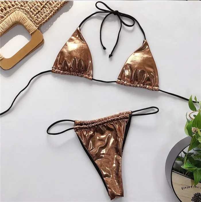 2021 Xingcheng Source Manufacture Mini Micro Golden Bikini Plus Size Swimsuit Silvery Bandage Swimwear Beachwear Women