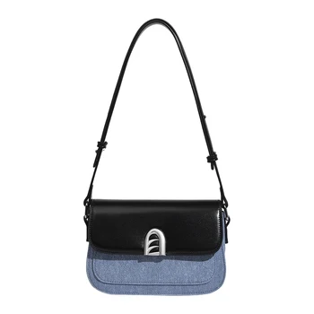 sporty and sophisticated Denim with leather trim Crossbody Purse