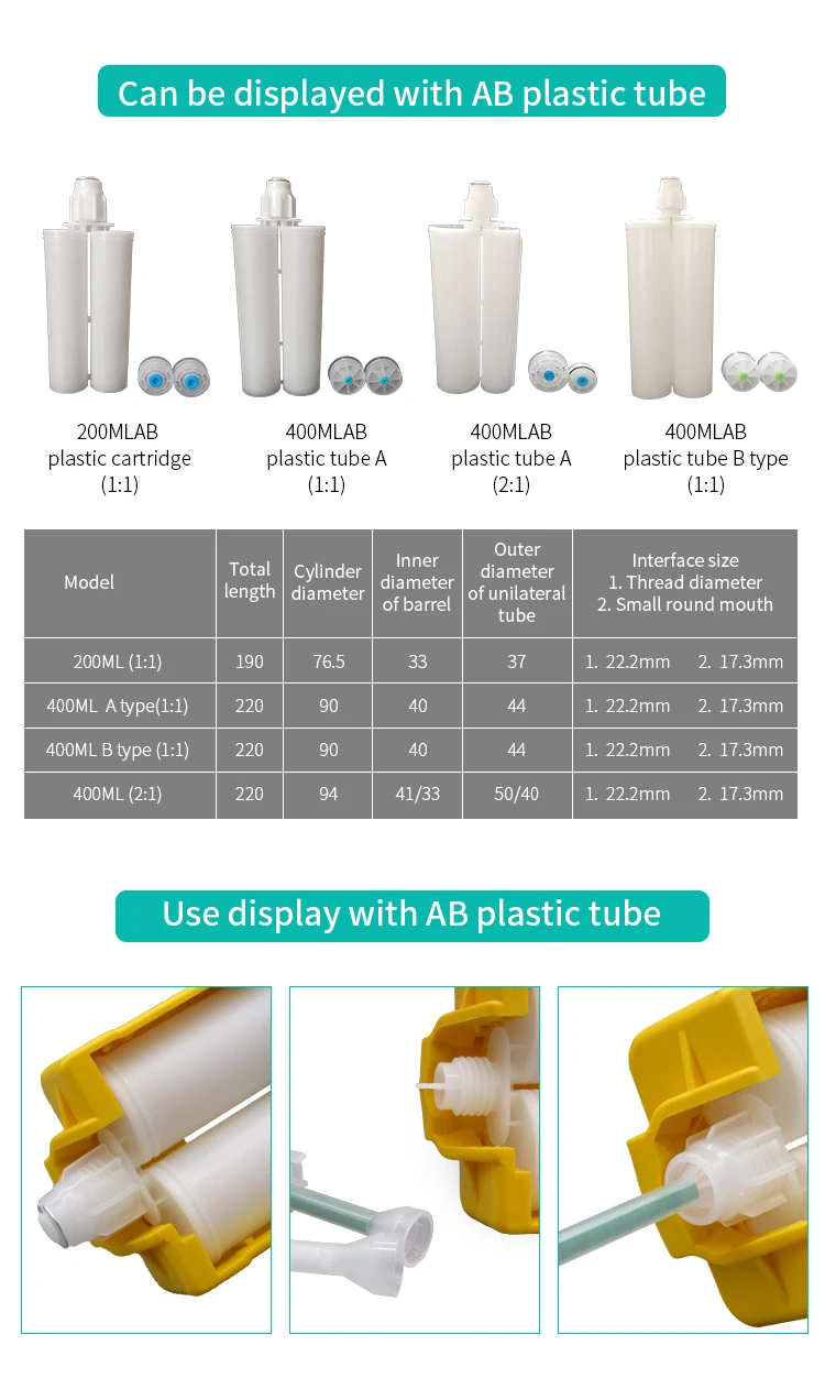 Multiple Models Square Plastic Mixers Tip Mixing Cannula Cartridge