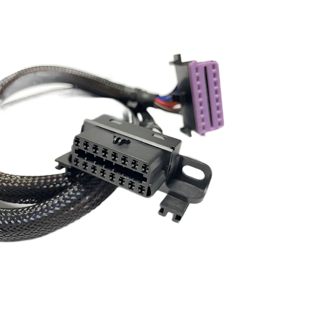 product factory obd 16pin 24v male female connector plug woven y cable harness kit black color for code reader-3