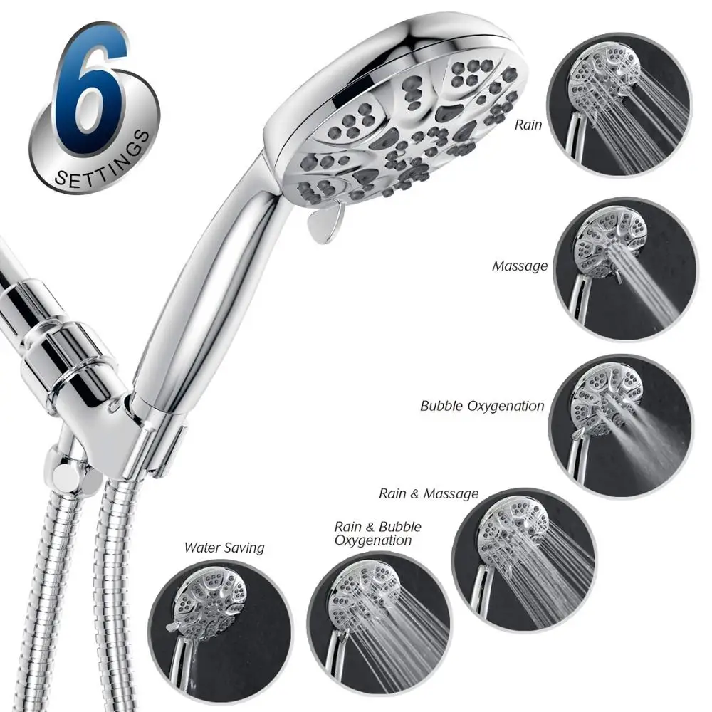 6 Functions Handheld Shower Head Set High Pressure High Flow Hand Held