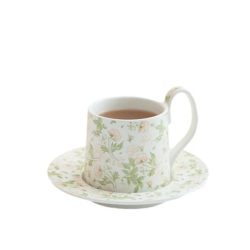 Light Luxury Creative Flower Coffee Cup Plate Set Vintage Ceramic Cup Gift