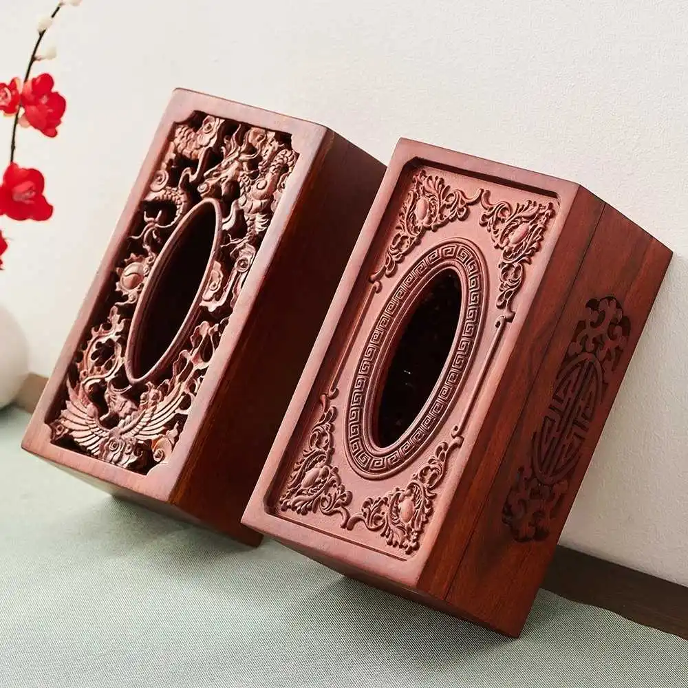 Chinese Style Classical Wooden Tissue Box Hollow Carving Craftsmanship with Lid Napkins Tissue Box Classical Home Decor Gifts