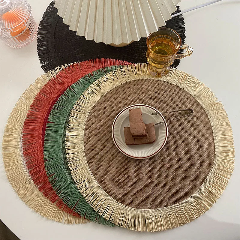 2022 Cr Custom Colorful Round Placemats Fringed Woven Natural Jute
