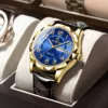 cuir marron/bleu doré