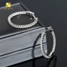 Factory price Big Hoop Iced Out moissanite earrings 925 Sterling Silver Moissanite Diamond Hoop Earrings Women