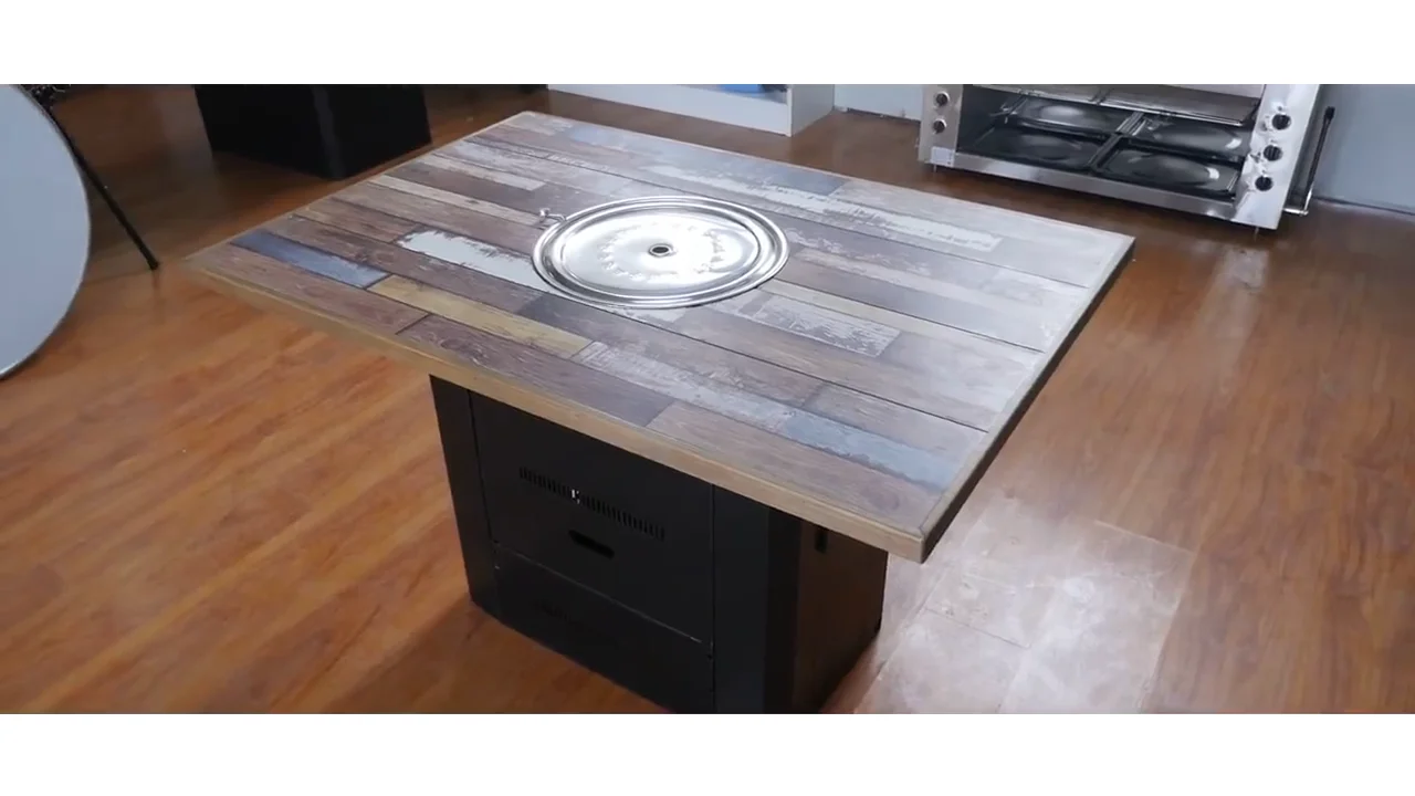 Pinnovo Commercial Korean Bbq Barbeque Grill Rectangle Table Wood