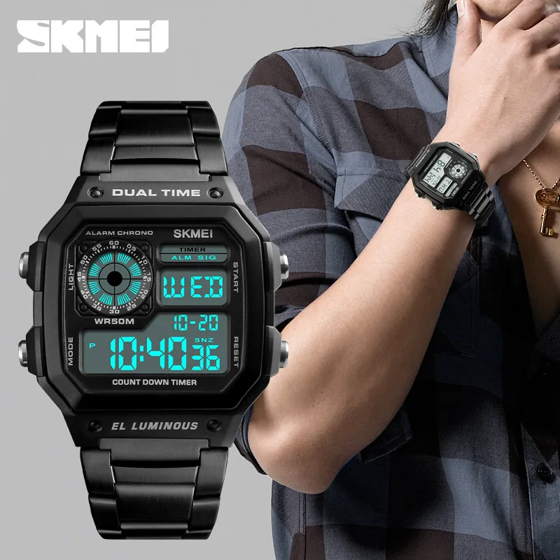 New Arrival Skmei 1299 Low Cost Wrist Watch Pu Band Dual Time Abs Plastic Watch Water Resistant Digital Sport Watches