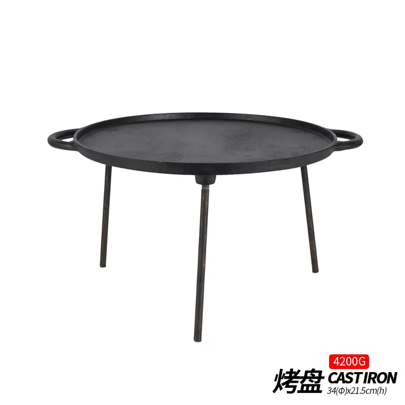 Outdoor Big Cast Iron BBQ griddle Plate Hot Plate Pans Round Shape Roast Barbecue Saucepan