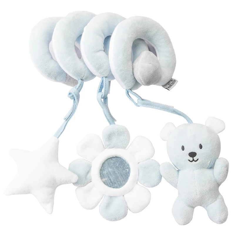 N019 Light color Activity Spiral Baby plush Stroller toy Gray Elephant with mirror