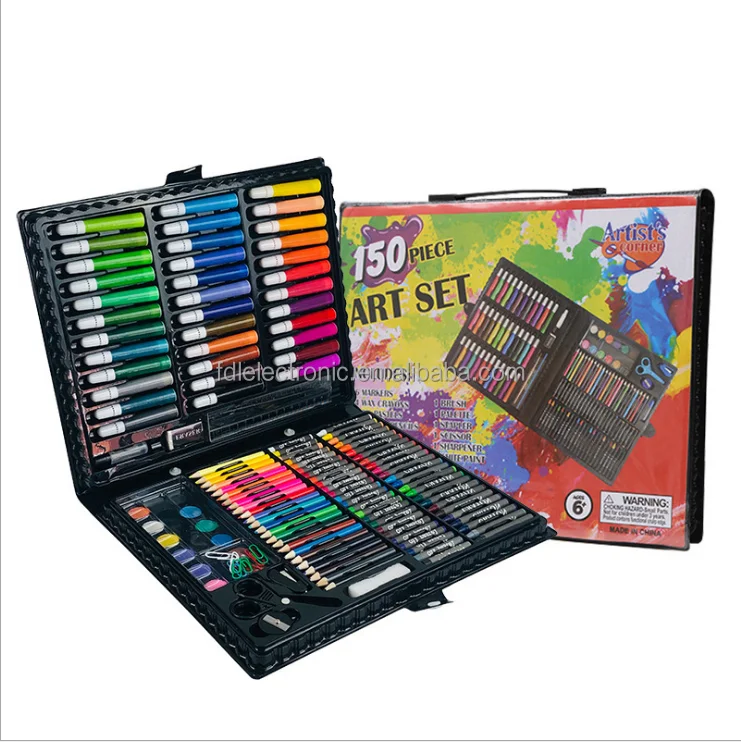150 pcs Kids Drawing Art Set Painting Pen Colour Pencils with Case 