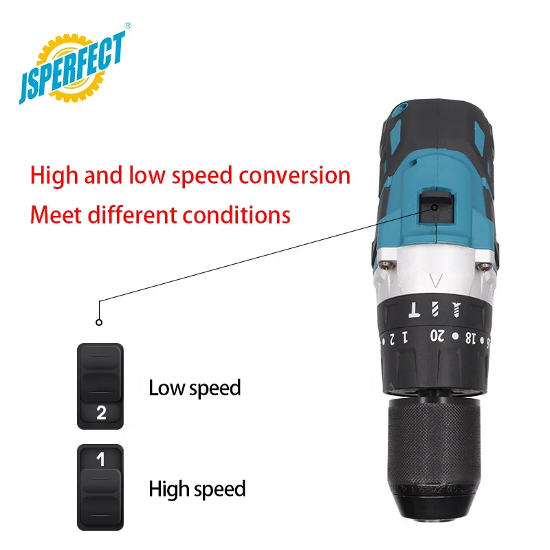 JSPERFECT Brushless Motor Rechargeable Battery 21V Impact Heavy Duty Cordless Drill