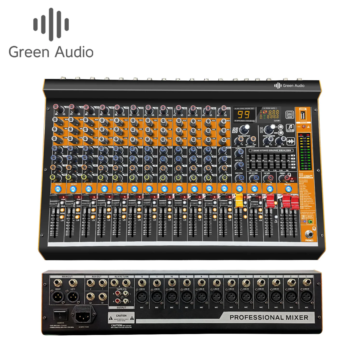 Gax-mv12 Professional 12 Channel Dj Audio Mixer With 99 Dsp