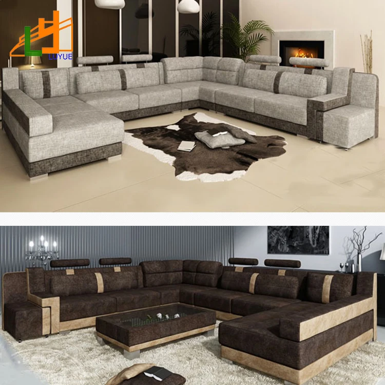 Modern 8-Seater U-Shape Genuine Leather Sofa Set 8-Seater Furniture Couch with Sponge Filling