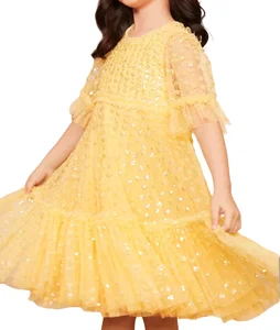 2026 ODM Summer Girls' Short-Sleeved Knee-Length Dress Colorful 3D Embroidery Appliques Hot Selling Children's Party Clothing