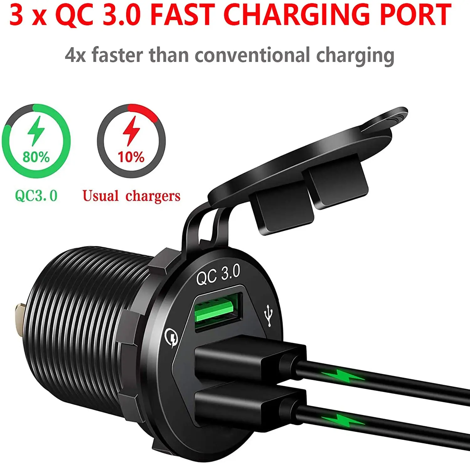 Caricatore Auto USB, 54W Presa USB Auto QC 3.0 Accendisigari USB