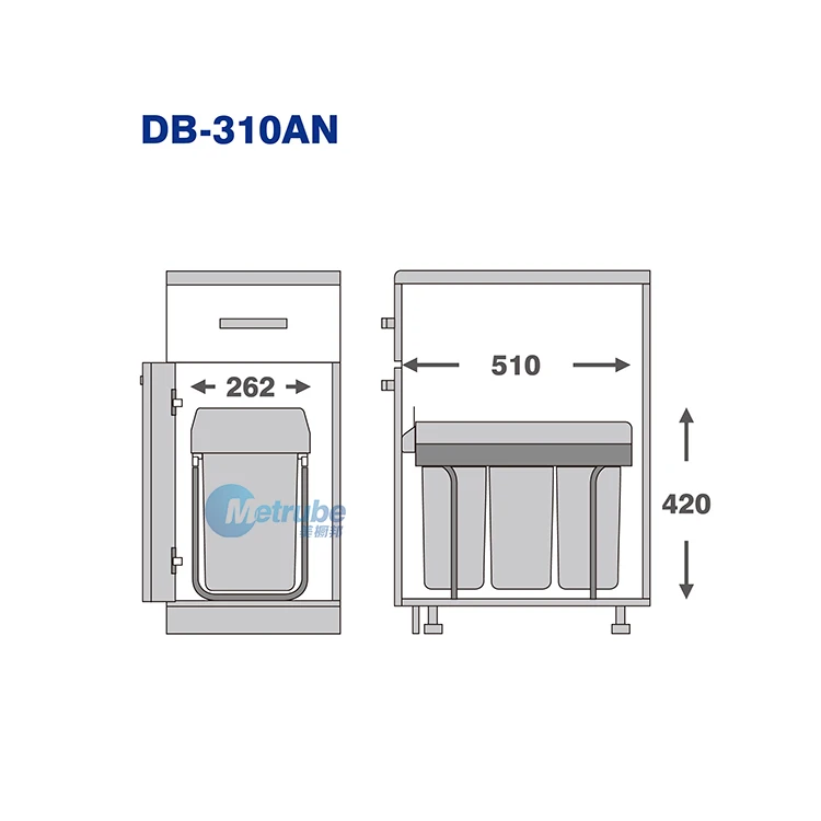 Slide Out Three Bins With Handle Department  Kitchen Revolving Waste Bin