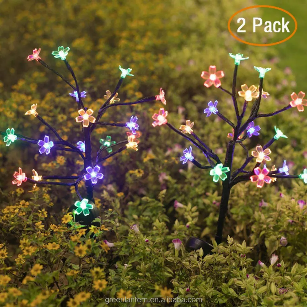 Solar Cherry Tree Branch Lights Outdoor Waterproof LED Ground Lawn Landscape Yard Fence Path Decoration Solar Led Garden Lamp