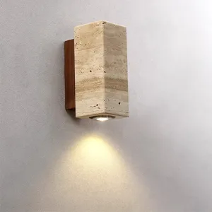Travertine Stone LED Wall Lamp for Home Decor Living Room Bedside Stair Corridor Hotel Wabi Sabi Decor Bedside Lamp