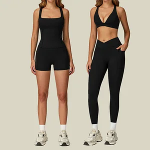 Custom New Women Gym Yoga Sets Fitness Apparel Clothing Gymwear Sport Bra and High Waist Yoga Short Set