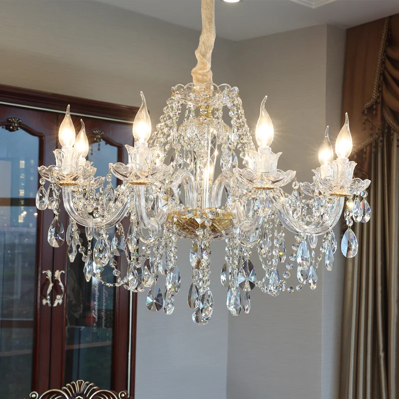 Luxury Modern Gold Glass K9 Crystal Chandelier Indoor Living Room Hanging Lighting for Hotel Bedroom Pendant Lights Chandeliers