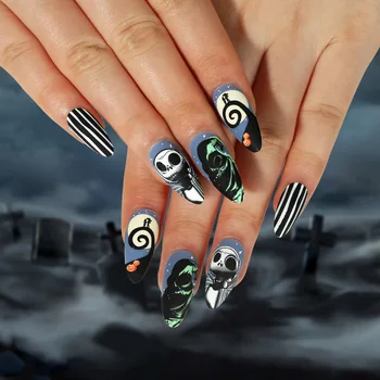 24 pcs/set Wearable Nails Halloween Frosted Skull Pumpkin Spider Web Pads press on nails fake nail