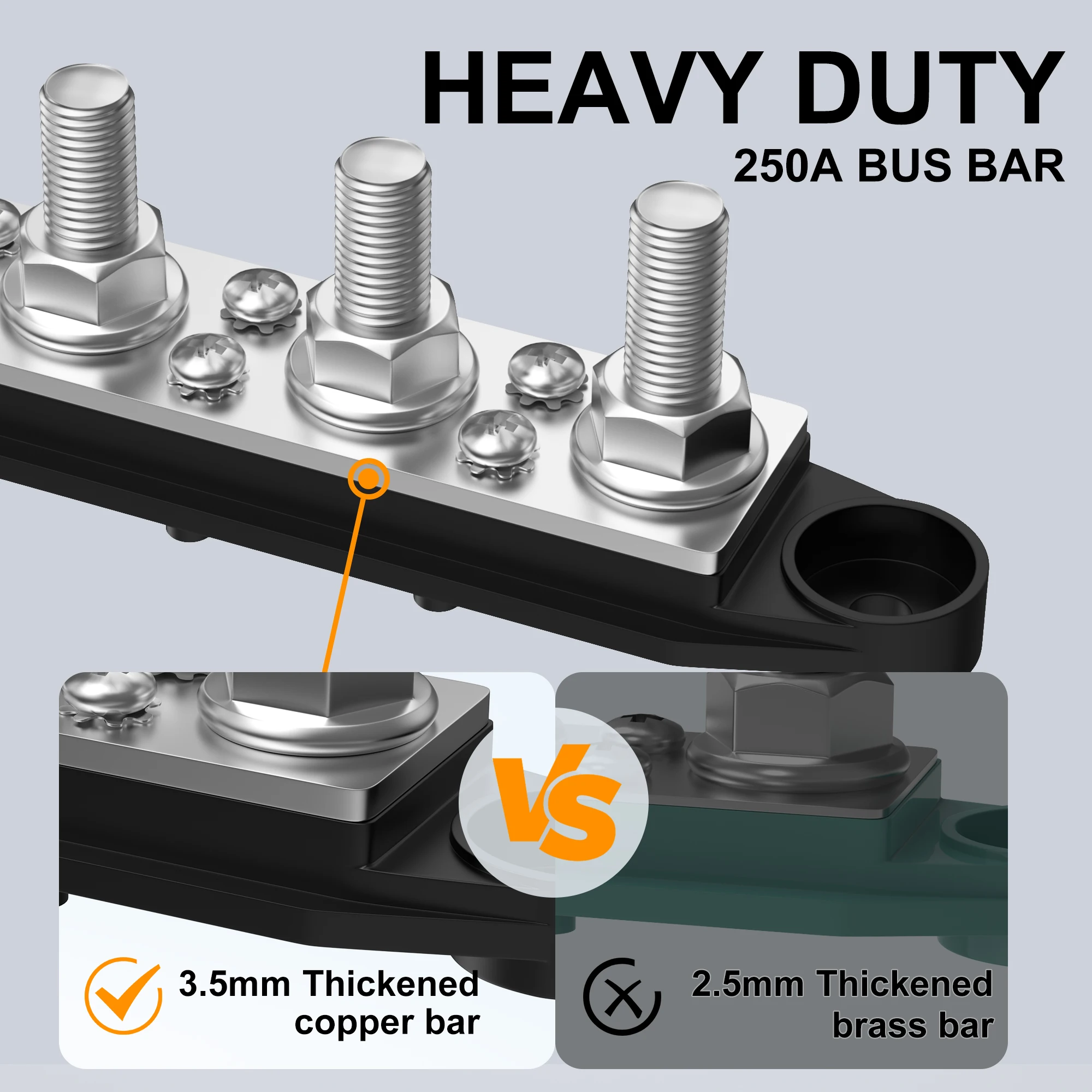 Weewooday 12V 150A Bus Bar With Cover Mini Power Distribution Terminal Block With 10-Gang Bus Bar 6 Pieces M4 Screws 2 Pieces M6 Studs For Caravan Car Boat Marine Max 48V 150A - View #5