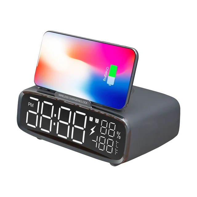 Viewtec Digital Alarm Clock Wireless Charger with Time and Temperature Display