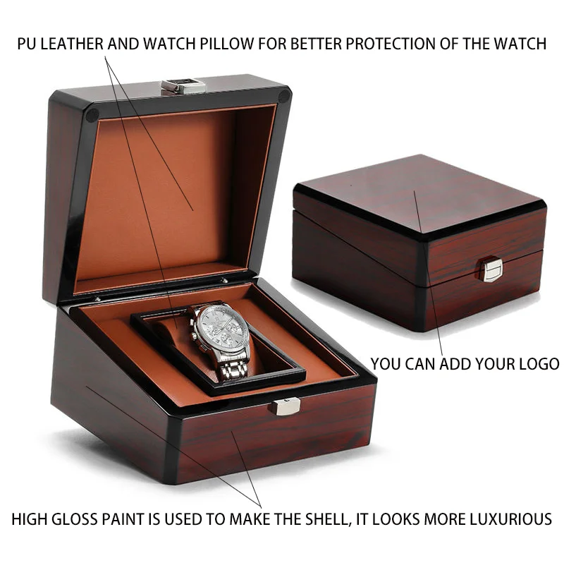 Wholesale Custom Logo Luxury Wooden Watch Box Watch Storage Single Gift