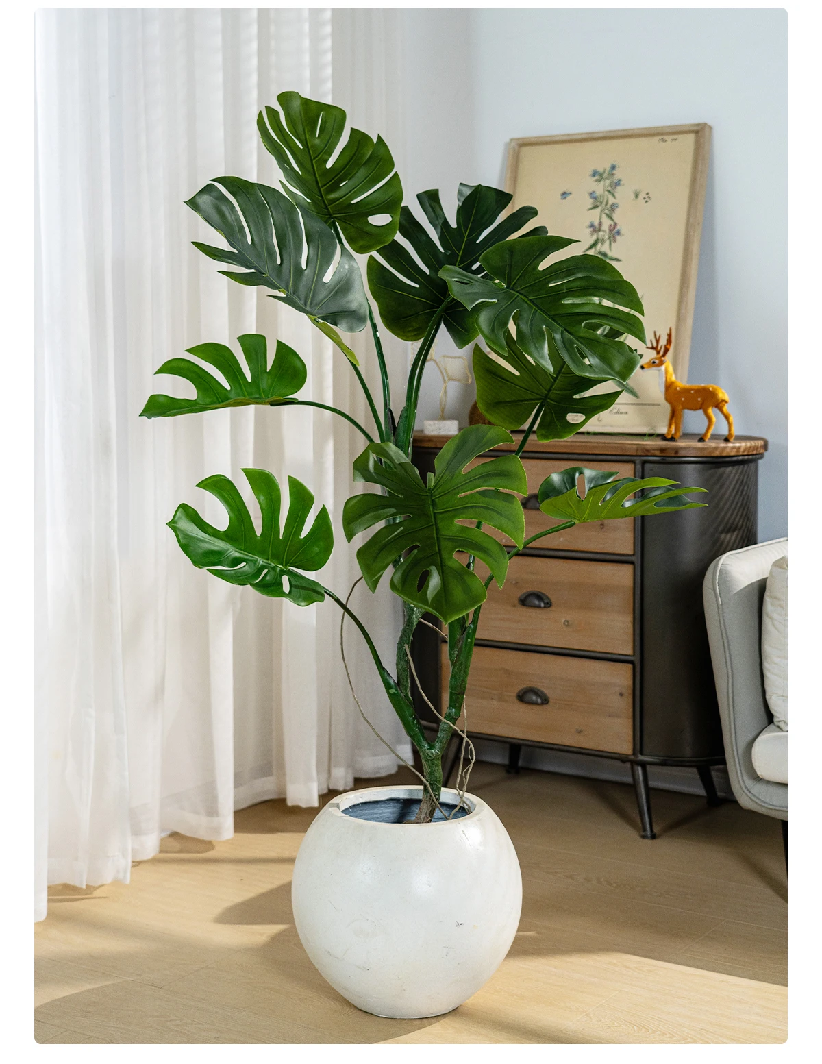 Modern Large Monstera Artificial Trees Realistic Silk Plastic Grass Faux for Indoor Outdoor Hotel Office Decor UV Landscape details