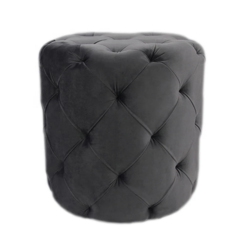 Custom Wholesale Living Room Round Velvet Pouffe Ottoman Modern Bean Bag Footstool Pouf with Buttons