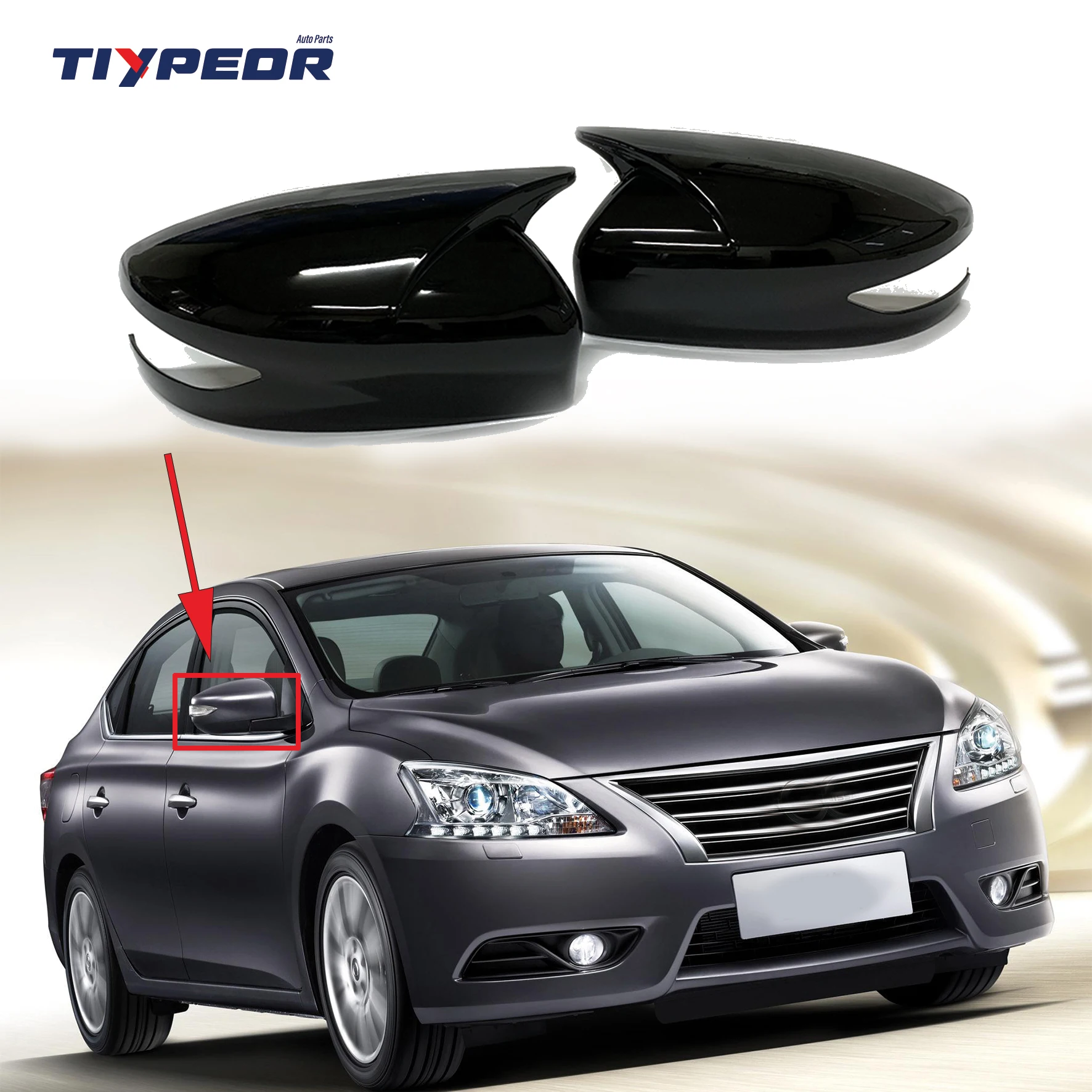 product for nissan sylphy 2012   2019 rearview side mirror cover horn style gloss black auto body spare parts exterior side mirror cover-4