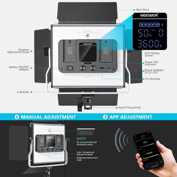 Neewer 2/3 Packs 660 LED Video Light With APP Control, Photography Video Lighting Kit With Light Stands, Dimmable 40W + Diffuser detail image