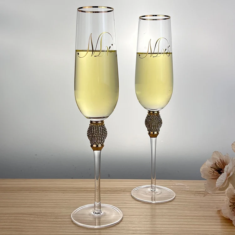Элегантные флейты для шампанского с длинным стеблем, Подарочная коробка на заказ в комплекте-свадебные золотые бриллиантовые очки с хрустальным металлическим прозрачным стеклом