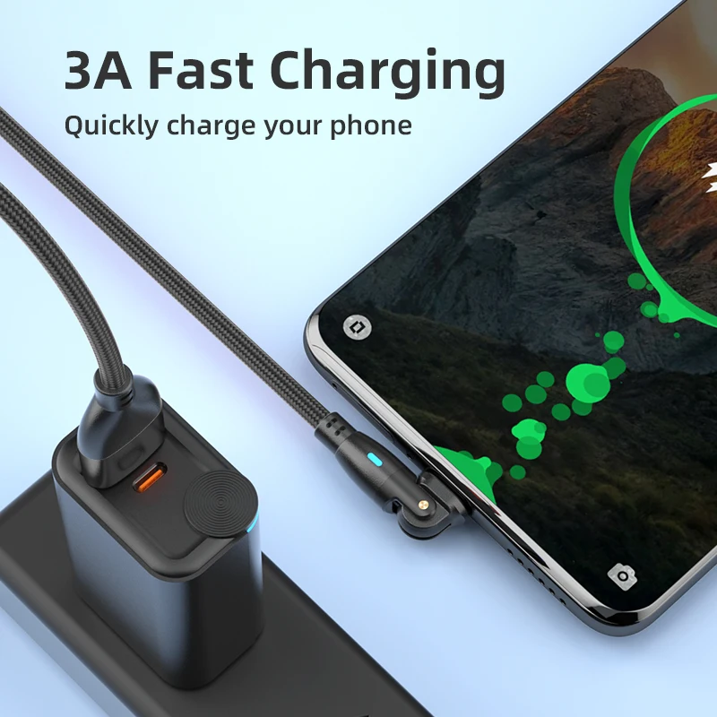 For Samsung for Xiaomi Fast-Charging 180° Rotatable 3A USB Type-C Micro USB-C Cable 180° Right-Angle for Mobile Phones Computers
