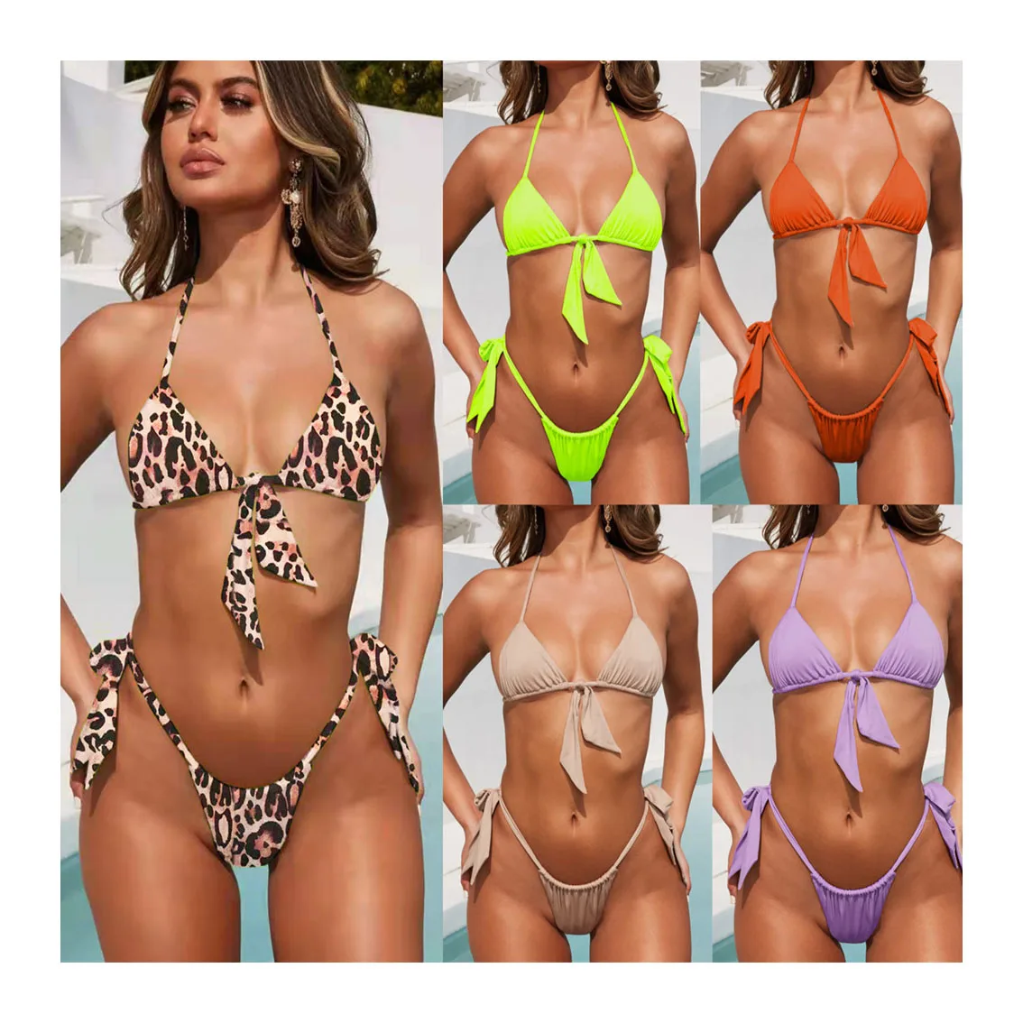 Shell Ship Lighthouse Anchor Steering Wheel Women Halter String Triangle  Bikini Sets Two Piece Sexy Swimsuit 