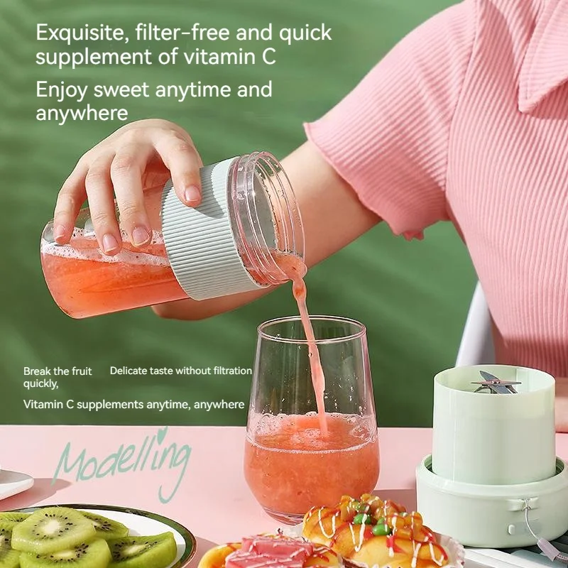 充電式ミニ電動ポータブルジューサー ストロー挿入 飲用 多機能 家庭用 果物と野菜のマシン 6