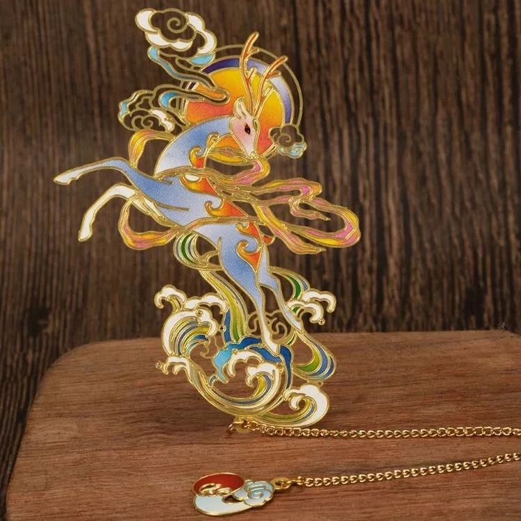 Custom Chinoiserie Bookmark Metal Chain Book Marks Dragon Phoenix Deer Bookmark