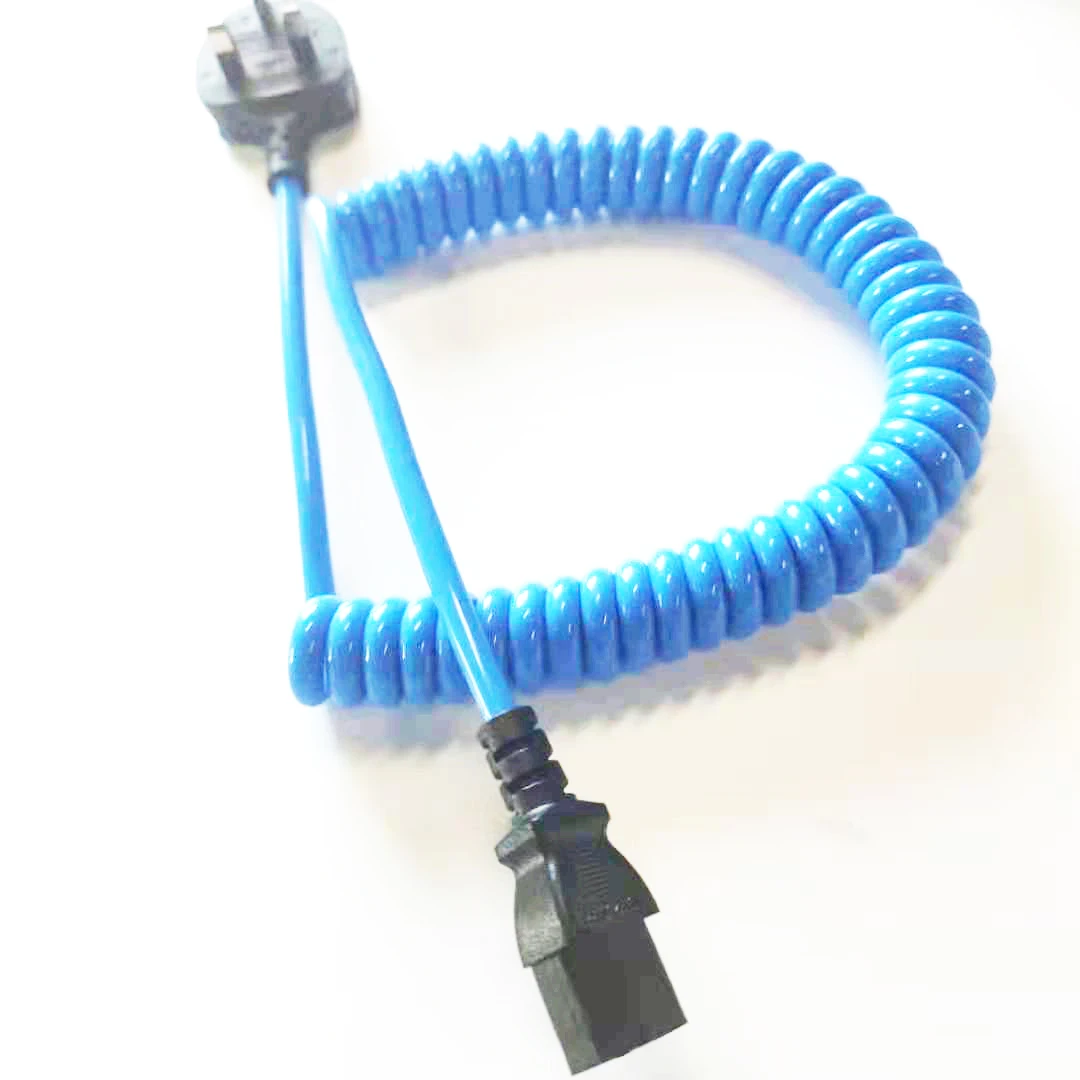 AC Plug Spiral Coil Curly Spring Power Cord Coiled with IEC 320 C13 and UK Plug