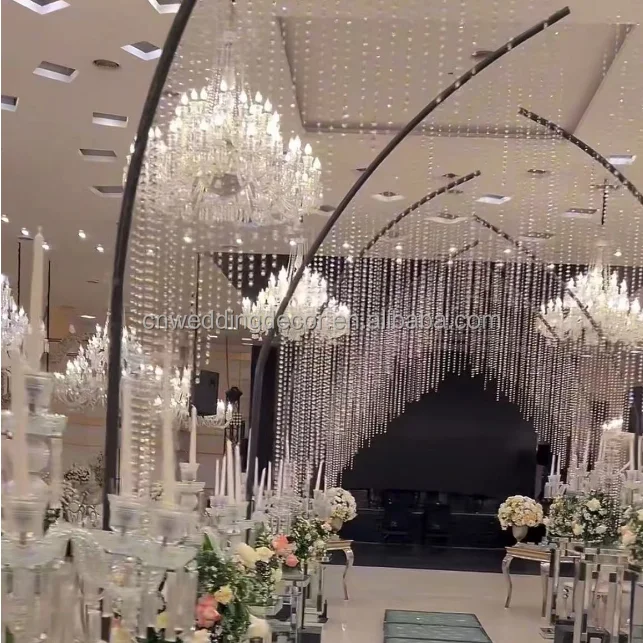 SMOOTH Black Arch with Crystal Bead Curtain for Weddings