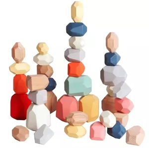Custom Wooden Building Blocks Montessori Rainbow Balancing Stones Colorful Other Educational Toys for Kids Toddler Boys & Girls
